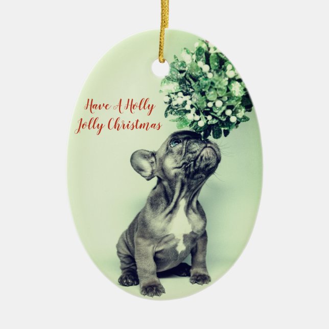 Décoration En Céramique French Bulldog Holly Jolly Christmas (Devant)
