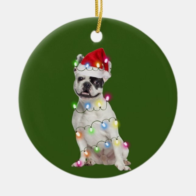 Décoration En Céramique French Bulldog With Christmas Scafts (Devant)
