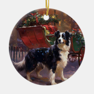 Décoration En Céramique Frontière Collie Festive de Noël