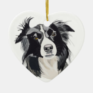 Décoration En Céramique Frontière noire et blanche Collie Céramique Coeu