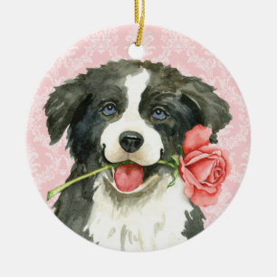 Décoration En Céramique Frontière Rose Valentine Collie