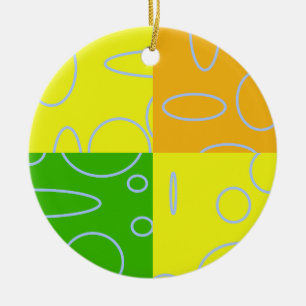 Décoration En Céramique Fun Retro Quad Jaune Vert Orange Géométrique
