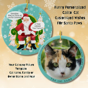 Décoration En Céramique Funny Calico Cat Visite Père Noël avec Hilarious W