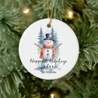 Décoration En Céramique Funny Cute MInimalist Snowman Frosted Forest 