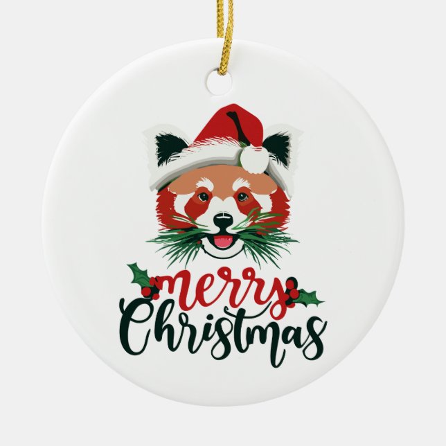 Décoration En Céramique Funny Panda rouge Joyeux Noël (Devant)