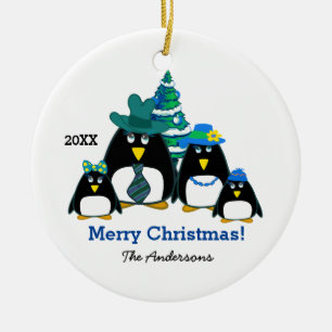 Décoration En Céramique Funny Penguin Famille Personnalisée Noël