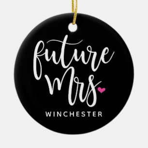 Décoration En Céramique Futur Mme (nom) en script blanc