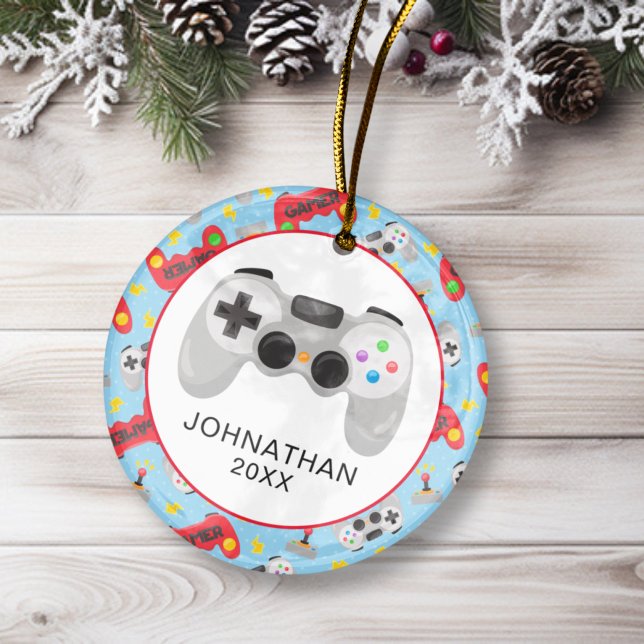 Décoration En Céramique Gamer de Christmas (Personalized Fun Christmas Gamer Ceramic Ornament)