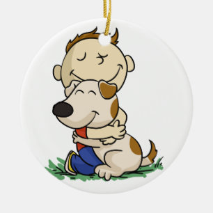Décoration En Céramique Garçon embrassant son chien avec amour  choisir l