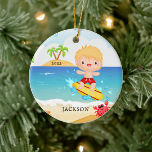 Décoration En Céramique Garçon surfeur mignon Noël personnalisé