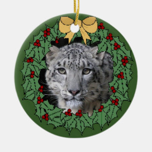 Décoration En Céramique Garde-Asha de léopard de neige en guirlande