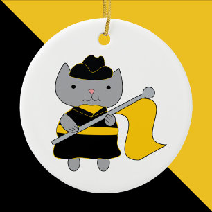 Décoration En Céramique Garde de couleur Grise Chat Noir et Jaune Or