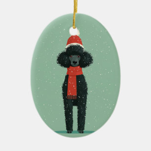 Décoration En Céramique Garde de Noël Caniche Noir