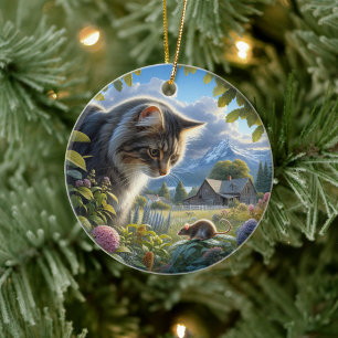Décoration En Céramique Garde-mémoire charmant de chat domestique à poil l
