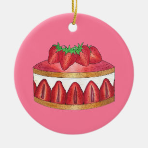 Décoration En Céramique Gâteau Fraisier Fraise Rose Chef Pâtissier Françai