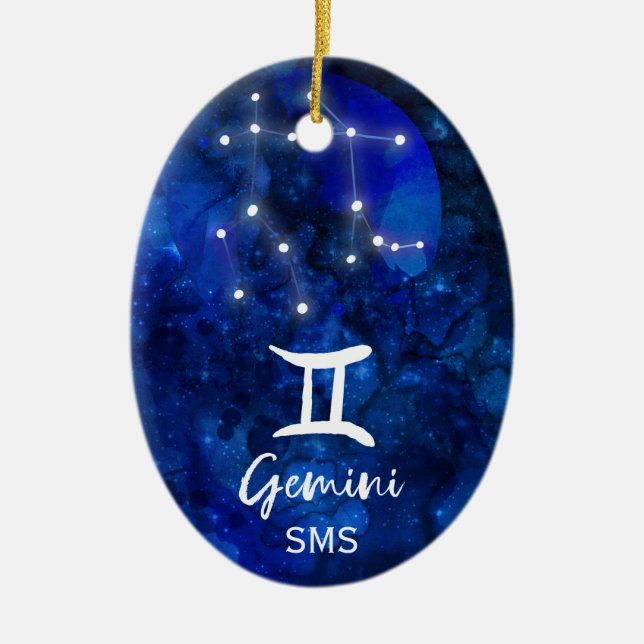 Décoration En Céramique Gemini Zodiac Constellation Bleu Galaxie Monogramm (Devant)