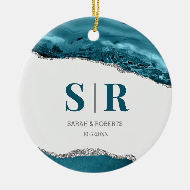 Décoration En Céramique Géode turquoise Couples d'âge Monogramme Noël (Devant)
