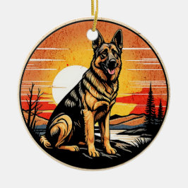 Décoration En Céramique German Shepherd Retro Sunset Dog Lover