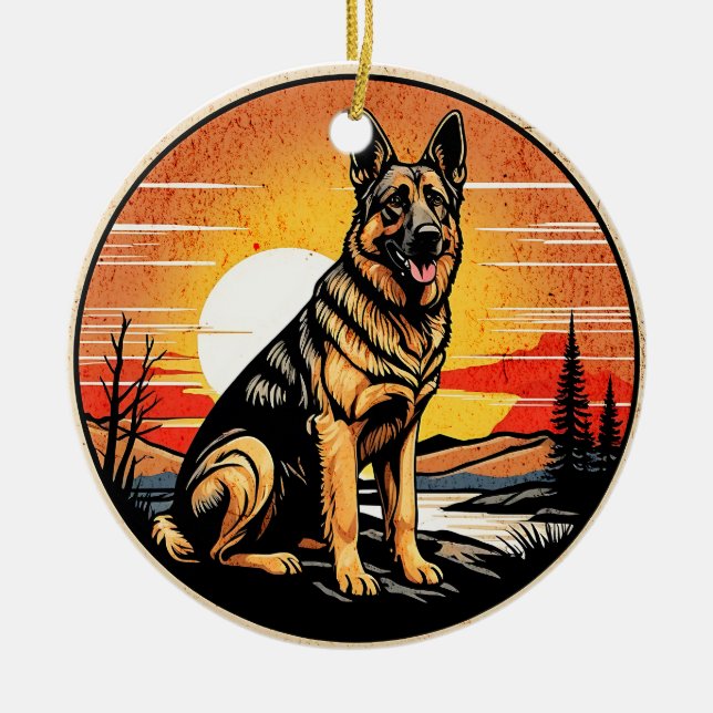 Décoration En Céramique German Shepherd Retro Sunset Dog Lover (Devant)