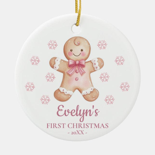 Décoration En Céramique Gingerbread Personalized Girl's First Christmas (Devant)