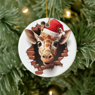 Décoration En Céramique Girafe bébé à Santa Hat - 3D