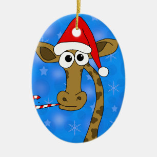 Décoration En Céramique girafe de Noël - bleu
