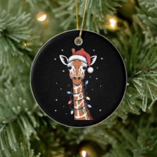 Décoration En Céramique Girafe de Noël Chapeau de Père Noël Lumières de No