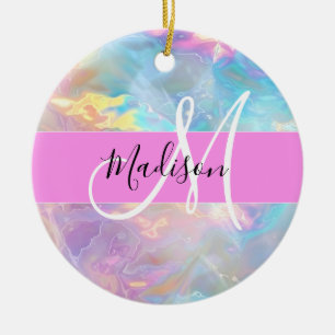 Décoration En Céramique Girl Rainbow Holographic Iridescente Monogramme No
