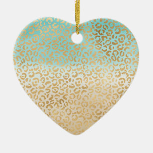 Décoration En Céramique Glam Gold Empreinte de léopard Aqua Ombre Aquarell