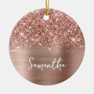 Décoration En Céramique Glitter Rose Gold Glam Nom Photo