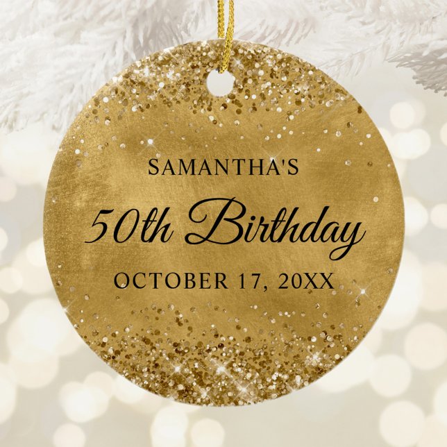 Décoration En Céramique Glittery Gold 50e anniversaire (Glittery Gold Foil Birthday Photo Ceramic Ornament)