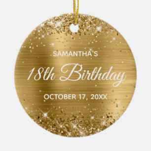 Décoration En Céramique Glittery Gold Foil 18e anniversaire