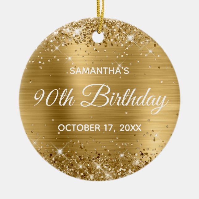 Décoration En Céramique Glittery Gold Foil 90e anniversaire (Devant)
