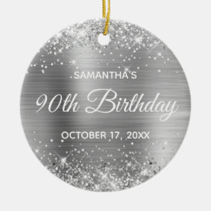Décoration En Céramique Glittery Silver Foil 90e anniversaire