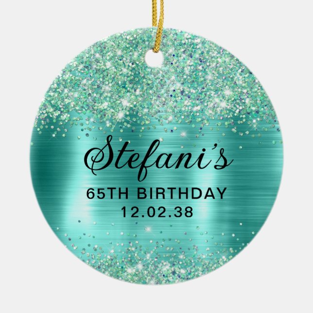 Décoration En Céramique Glittery Turquoise Foil 65e anniversaire (Devant)