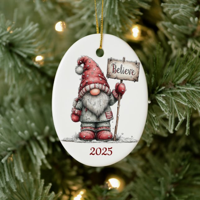Décoration En Céramique Gnome Ceramic Oval Christmas Ornament (Arbre)