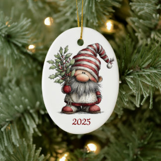 Décoration En Céramique Gnome Ceramic Oval Christmas Ornament