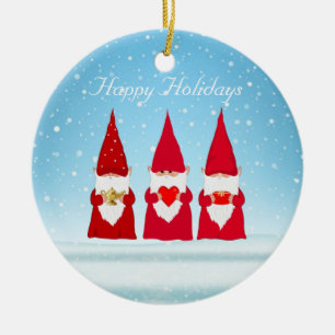 Décoration En Céramique Gnomes de Noël sur fond bleu clair