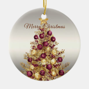 Décoration En Céramique Gold Burgundy Noël Tree Holiday