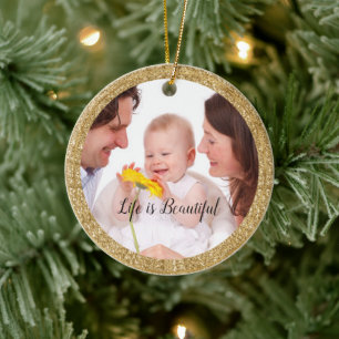 Décoration En Céramique Gold Glitter Frame Personalized Photo and Quote