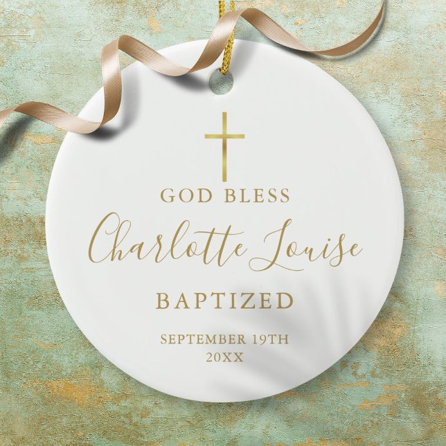 Décoration En Céramique Gold Signature Girl Boy Baptism Christening (Gold Signature Girl Boy Baptism Christening Ceramic Ornament)