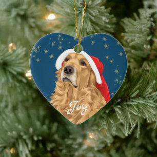 Décoration En Céramique Gold Stars Golden Retriever Noël