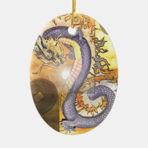 Décoration En Céramique Golden Dragon~ornement