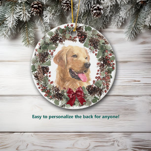 Décoration En Céramique Golden Retriever Chien Pinecone Wreath Personnalis