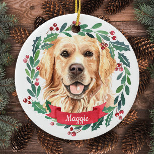 Décoration En Céramique Golden Retriever Christmas Elegant Watercolor Dog