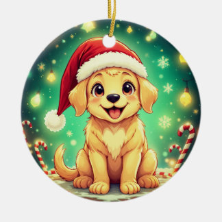 Décoration En Céramique Golden Retriever Christmas Ornament