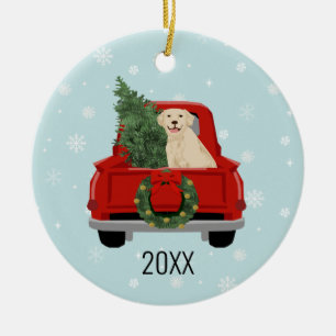 Décoration En Céramique Golden Retriever Christmas Red Truck