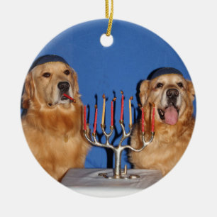 Décoration En Céramique Golden retriever Hanoukka Menorah