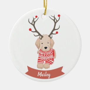 Décoration En Céramique Golden Retriever Puppy Deer Antler Personnalisé