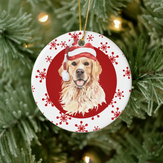 Décoration En Céramique Golden Retriever Santa Hat Red Snowflake (Arbre)